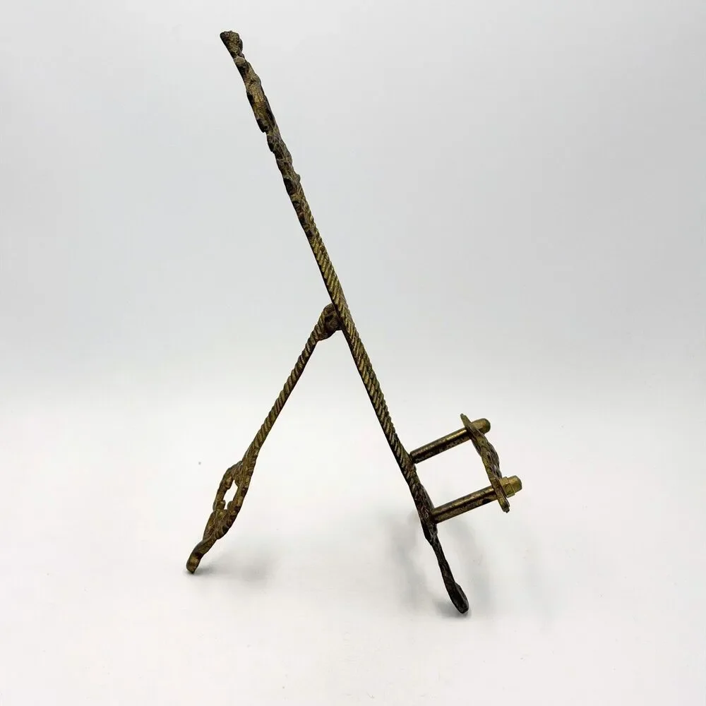Vintage Ornate Brass Easel Picture Frame Plate Display Stand Rococo Victorian